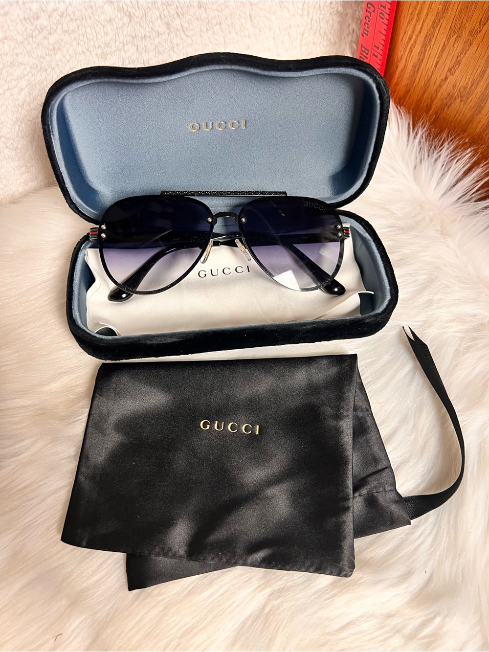 Gucci Black Frame Gradient Lens Aviator Sunglasses